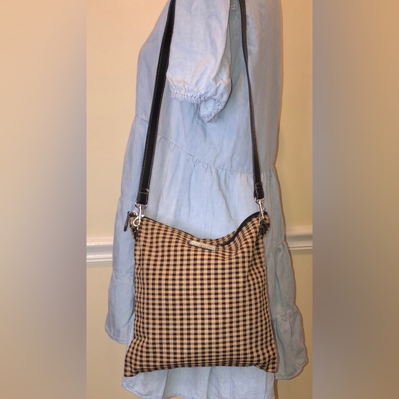 LONGABERGER Black Brown Checkered Crossbody Swing Away Purse - Picture 4 of 13